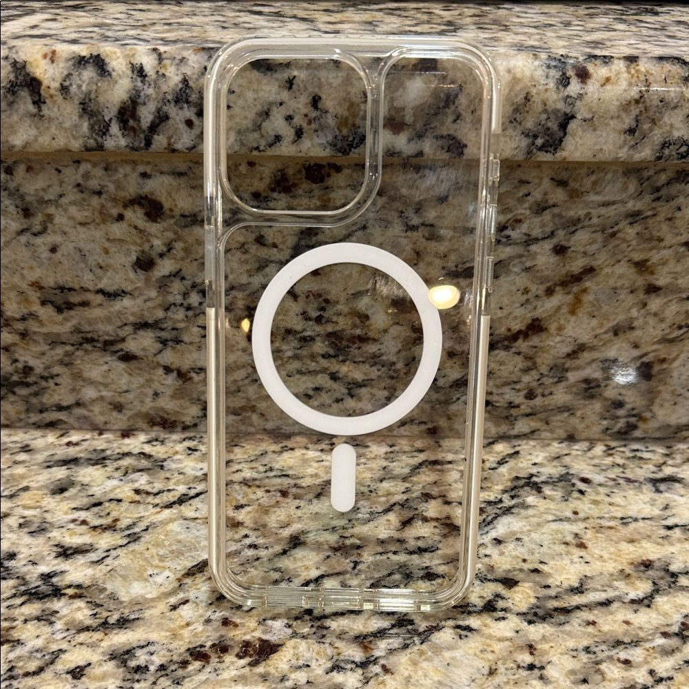 Apple Clear MagSafe Phone Case with white trim for iPhone 15 pro max